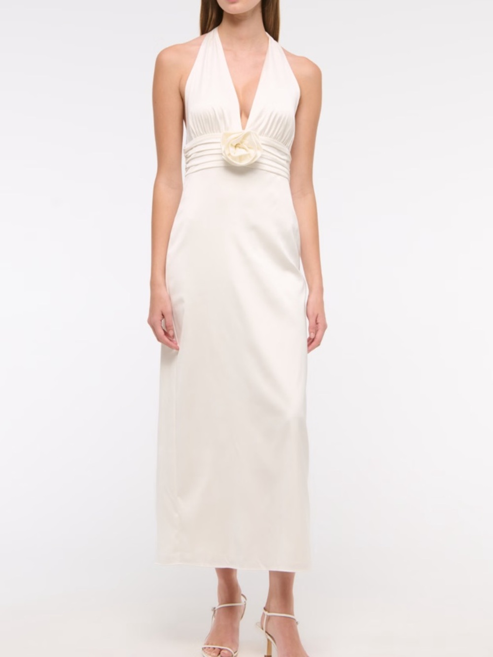 Abercrombie & Fitch Cream Halter Midi Dress with Rosette